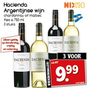 Aanbiedingen Hacienda argentijnse wijn - Rode wijnen - Geldig van 23/10/2017 tot 28/10/2017 bij Agrimarkt