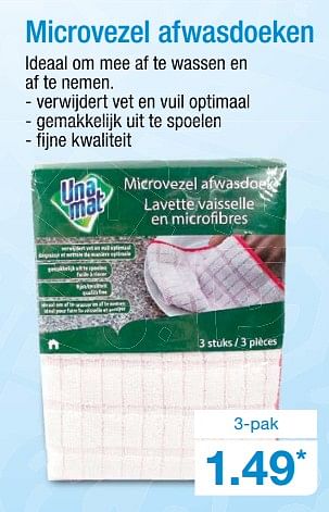 Aanbiedingen Microvezel afwasdoeken - Una - Geldig van 23/10/2017 tot 29/10/2017 bij Aldi
