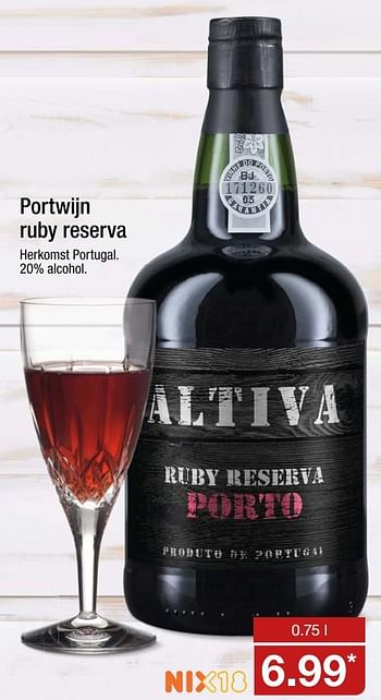 Aanbiedingen Portwijn ruby reserva - Rode wijnen - Geldig van 23/10/2017 tot 29/10/2017 bij Aldi