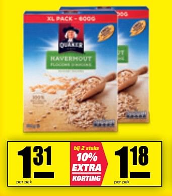 Aanbiedingen Quaker oats havermout - Quaker - Geldig van 23/10/2017 tot 29/10/2017 bij Nettorama