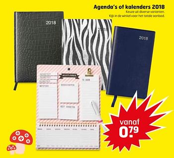 Aanbiedingen Agenda`s of kalenders 2018 - Huismerk - Trekpleister - Geldig van 24/10/2017 tot 29/10/2017 bij Trekpleister