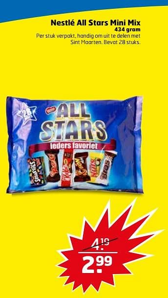 Aanbiedingen Nestlé all stars mini mix - Nestlé - Geldig van 24/10/2017 tot 29/10/2017 bij Trekpleister