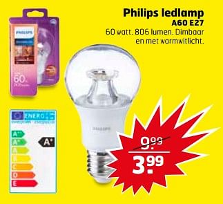 Aanbiedingen Philips ledlamp a60 e27 - Philips - Geldig van 24/10/2017 tot 29/10/2017 bij Trekpleister