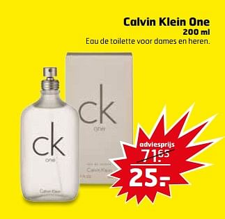 Aanbiedingen Calvin klein one eau de toilette voor dames en heren - Calvin Klein - Geldig van 24/10/2017 tot 29/10/2017 bij Trekpleister
