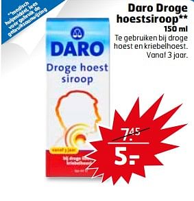 Aanbiedingen Daro droge hoestsiroop - Daro - Geldig van 24/10/2017 tot 29/10/2017 bij Trekpleister
