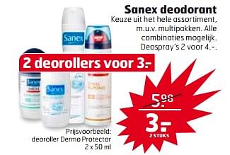 Aanbiedingen Deoroller dermo protector - Sanex - Geldig van 24/10/2017 tot 29/10/2017 bij Trekpleister