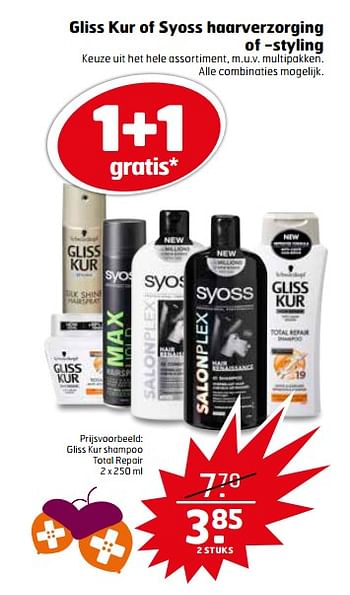 Aanbiedingen Gliss kur shampoo total repair - Schwartzkopf - Geldig van 24/10/2017 tot 29/10/2017 bij Trekpleister