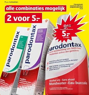 Aanbiedingen Mondwater en tandpasta ultra clean - Parodontax - Geldig van 24/10/2017 tot 29/10/2017 bij Trekpleister