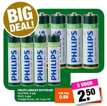 Aanbiedingen Philips longlife batterijen aa of aaa - Philips - Geldig van 23/10/2017 tot 05/11/2017 bij Big Bazar