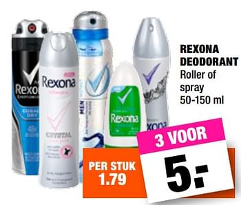 Aanbiedingen Rexona deodorant roller of spray - Rexona - Geldig van 23/10/2017 tot 05/11/2017 bij Big Bazar