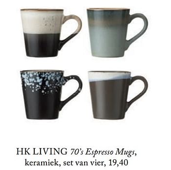 Aanbiedingen Hk living 70`s espresso mugs, keramiek, set van vier - HK Living - Geldig van 05/09/2017 tot 31/12/2017 bij De Bijenkorf