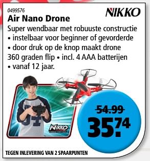 Aanbiedingen Air nano drone - Nikko - Geldig van 19/10/2017 tot 01/11/2017 bij Marskramer