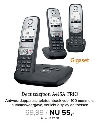 Aanbiedingen Dect telefoon a415a trio - Gigaset - Geldig van 23/10/2017 tot 05/11/2017 bij Kijkshop
