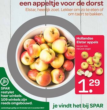 Aanbiedingen Hollandse elstar appels - Huismerk - Spar  - Geldig van 26/10/2017 tot 01/11/2017 bij Spar