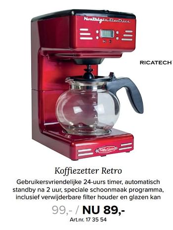 Aanbiedingen Koffiezetter retro - Ricatech - Geldig van 23/10/2017 tot 05/11/2017 bij Kijkshop