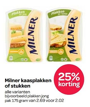 Aanbiedingen Milner kaasplakken of stukken - Milner - Geldig van 26/10/2017 tot 01/11/2017 bij Spar