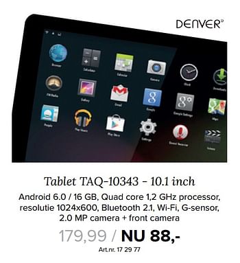 Aanbiedingen Tablet taq-10343 - 10.1 inch - Denver - Geldig van 23/10/2017 tot 05/11/2017 bij Kijkshop