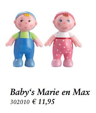 Aanbiedingen Baby`s marie en max - Haba - Geldig van 27/10/2017 tot 06/12/2017 bij Multi Bazar