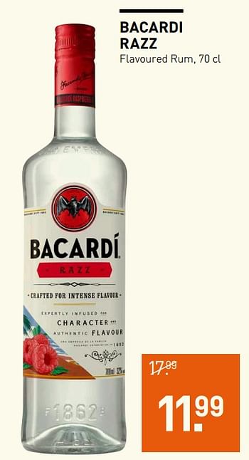 Aanbiedingen Bacardi razz flavoured rum - Bacardi - Geldig van 23/10/2017 tot 05/11/2017 bij Gall & Gall