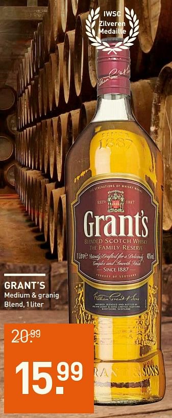 Aanbiedingen Grant`s medium + granig - Grant's - Geldig van 23/10/2017 tot 05/11/2017 bij Gall & Gall