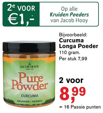 Aanbiedingen Curcuma longa poeder - Jacob Hooy - Geldig van 23/10/2017 tot 12/11/2017 bij Holland & Barrett