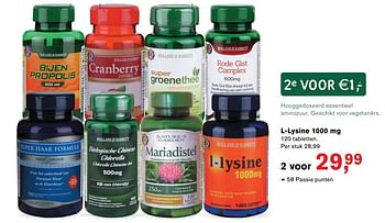 Aanbiedingen L-lysine 1000 mg - Huismerk - Essenza - Geldig van 23/10/2017 tot 12/11/2017 bij Holland & Barrett