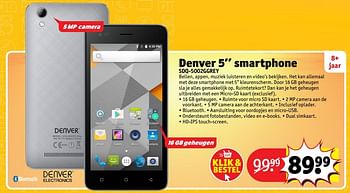 Aanbiedingen Denver 5`` smartphone sdq-5002ggrey - Denver Electronics - Geldig van 23/10/2017 tot 31/12/2017 bij Kruidvat