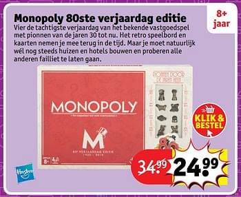 Aanbiedingen Monopoly 80ste verjaardag editie - Hasbro - Geldig van 23/10/2017 tot 31/12/2017 bij Kruidvat