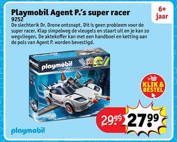 Aanbiedingen Playmobil agent p.`s super racer 9252 - Playmobil - Geldig van 23/10/2017 tot 31/12/2017 bij Kruidvat