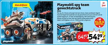 Aanbiedingen Playmobil spy team gevechtstruck 9255 - Playmobil - Geldig van 23/10/2017 tot 31/12/2017 bij Kruidvat