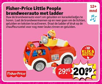 Aanbiedingen Fisher-price little people brandweerauto met ladder - Fisher-Price - Geldig van 23/10/2017 tot 31/12/2017 bij Kruidvat
