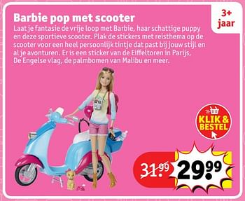 Aanbiedingen Barbie pop met scooter - Mattel - Geldig van 23/10/2017 tot 31/12/2017 bij Kruidvat
