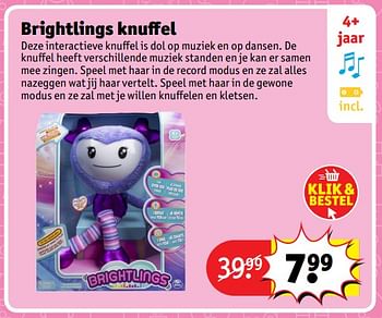 Aanbiedingen Brightlings knuffel - Brightlings - Geldig van 23/10/2017 tot 31/12/2017 bij Kruidvat