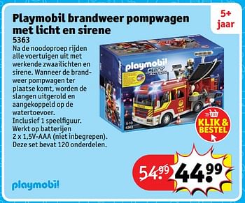 Aanbiedingen Playmobil brandweer pompwagen met licht en sirene 5363 - Playmobil - Geldig van 23/10/2017 tot 31/12/2017 bij Kruidvat