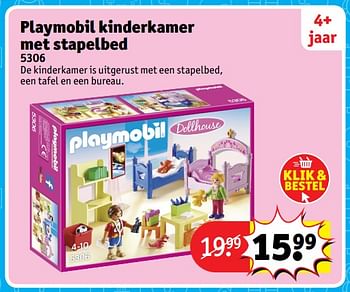 Aanbiedingen Playmobil kinderkamer met stapelbed 5306 - Playmobil - Geldig van 23/10/2017 tot 31/12/2017 bij Kruidvat