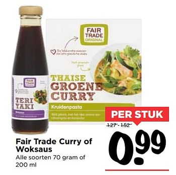 Aanbiedingen Fair trade curry of woksaus - Fair Trade - Geldig van 28/10/2017 tot 04/11/2017 bij Vomar