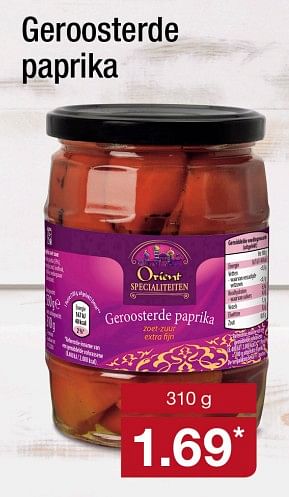 Aanbiedingen Geroosterde paprika - Orient Specialiteiten - Geldig van 30/10/2017 tot 04/11/2017 bij Aldi