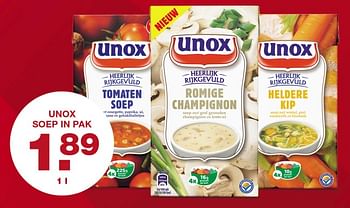 Aanbiedingen Unox soep in pak - Unox - Geldig van 30/10/2017 tot 04/11/2017 bij Aldi