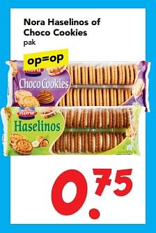 Aanbiedingen Nora haselinos of choco cookies - Nora - Geldig van 29/10/2017 tot 31/10/2017 bij Deen Supermarkten