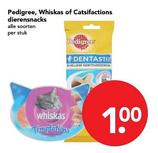 Aanbiedingen Pedigree, whiskas of catsifactions dierensnacks - Huismerk deen supermarkt - Geldig van 29/10/2017 tot 04/11/2017 bij Deen Supermarkten