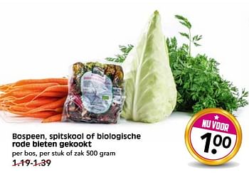 Aanbiedingen Bospeen, spitskool of biologische rode bieten gekookt - Huismerk - Em-té - Geldig van 29/10/2017 tot 04/11/2017 bij Em-té