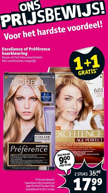 Aanbiedingen Haarkleuring excellence age perfect donker nat goudblond 6.03 - L'Oreal Paris - Geldig van 24/10/2017 tot 05/11/2017 bij Kruidvat