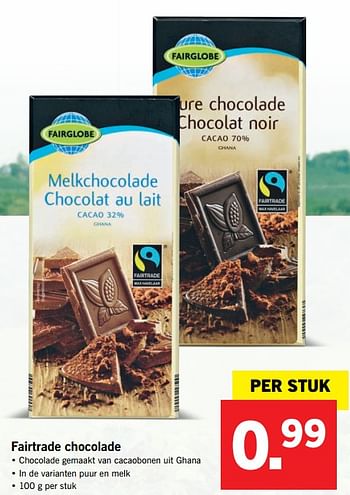 Aanbiedingen Fairtrade chocolade - Fairglobe - Geldig van 30/10/2017 tot 05/11/2017 bij Lidl