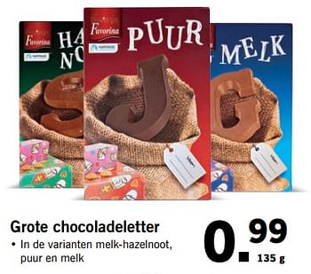 Aanbiedingen Grote chocoladeletter - Favorina - Geldig van 30/10/2017 tot 05/11/2017 bij Lidl
