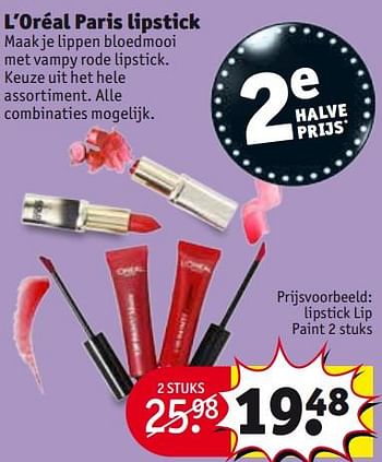Aanbiedingen Lipstick lip paint - L'Oreal Paris - Geldig van 24/10/2017 tot 05/11/2017 bij Kruidvat
