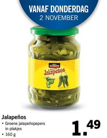 Aanbiedingen Jalapeños - El Tequito - Geldig van 30/10/2017 tot 05/11/2017 bij Lidl