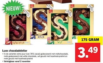 Aanbiedingen Luxe chocoladeletter - Favorina - Geldig van 30/10/2017 tot 05/11/2017 bij Lidl