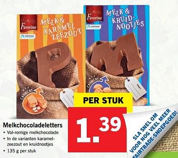 Aanbiedingen Melkchocoladeletters - Favorina - Geldig van 30/10/2017 tot 05/11/2017 bij Lidl