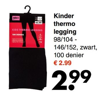 Aanbiedingen Kinder thermo legging - Kinder - Geldig van 30/10/2017 tot 11/11/2017 bij Wibra