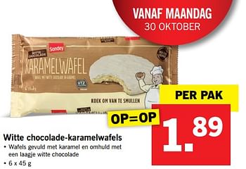 Aanbiedingen Witte chocolade-karamelwafels - Huismerk - Lidl - Geldig van 30/10/2017 tot 05/11/2017 bij Lidl